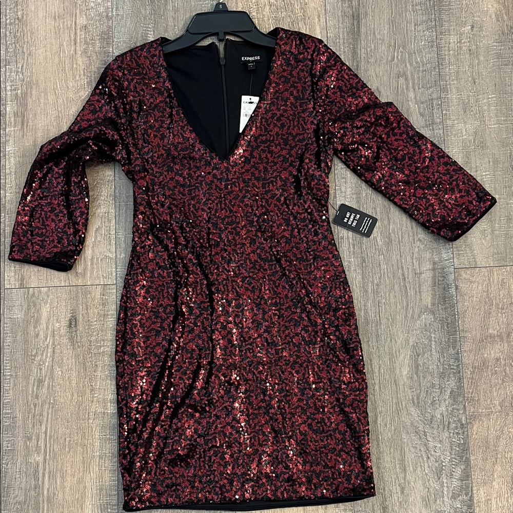 Express Burgundy Red Sequin V-Neck Mini Dress Glam Sparkle Holiday Party Dress